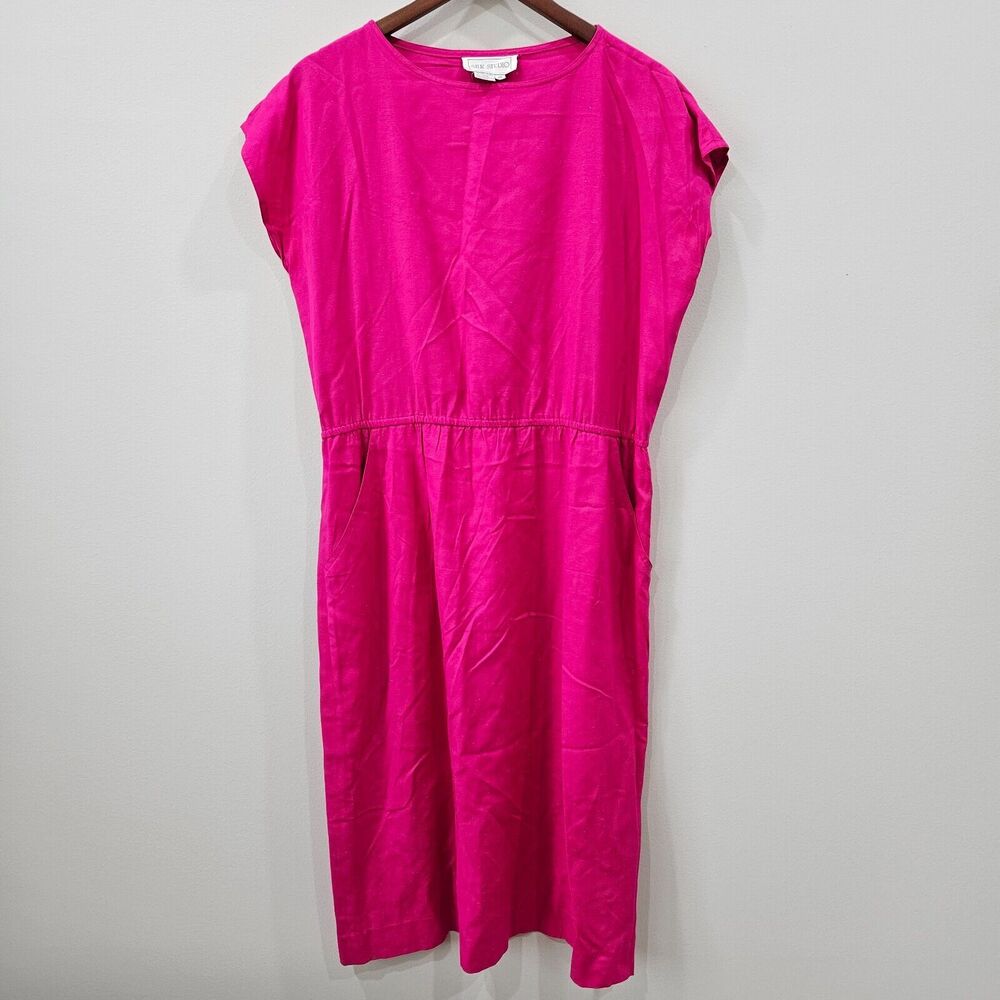 Vintage Silk Studio Womens 100% Silk Belted Dress Size 14 Pink Cocktail Vibrant